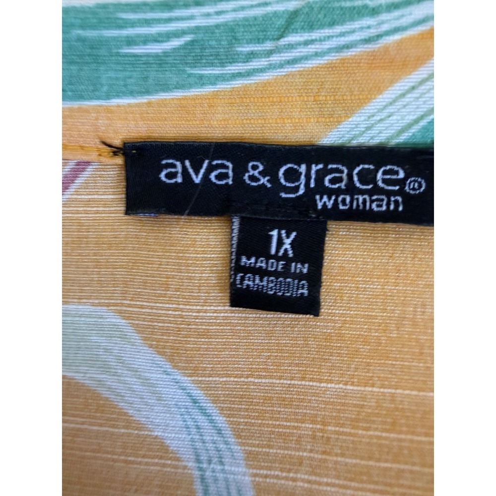 Ava & Grace 1X Floral Blouse Tropical Rayon 3/4 Sleeve Boho Orange Summer Resort - Picture 14 of 15